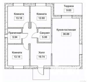 Дом 117м², 1-этажный, участок 6 сот.  