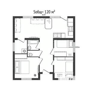 Дом 120м², 1-этажный, участок 1204 сот.  