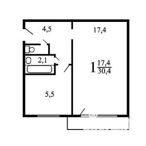 1-к квартира, на длительный срок, 32м2, 2/5 этаж