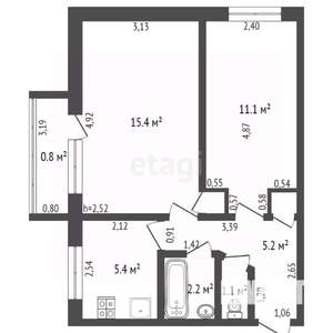 2-к квартира, на длительный срок, 41м2, 5/5 этаж
