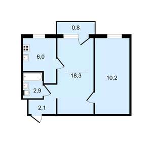 2-к квартира, на длительный срок, 43м2, 4/5 этаж