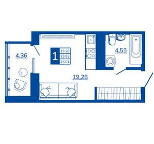 1-к квартира, вторичка, 26м2, 7/17 этаж