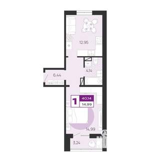 1-к квартира, вторичка, 40м2, 1/10 этаж