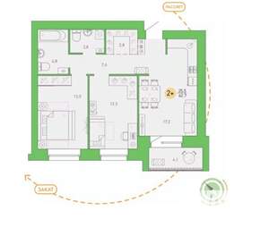2-к квартира, сданный дом, 63м2, 3/9 этаж