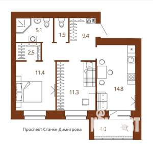 2-к квартира, вторичка, 59м2, 5/9 этаж