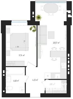 1-к квартира, вторичка, 43м2, 4/4 этаж