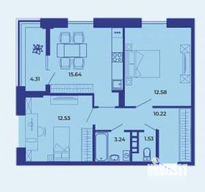 2-к квартира, вторичка, 60м2, 1/19 этаж
