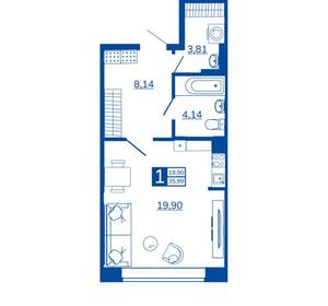 1-к квартира, вторичка, 35м2, 2/17 этаж