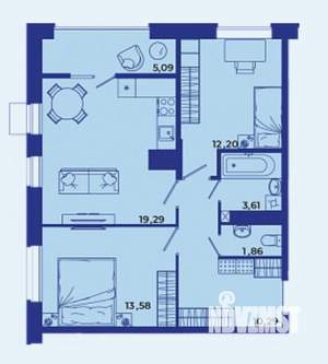 2-к квартира, сданный дом, 66м2, 2/16 этаж