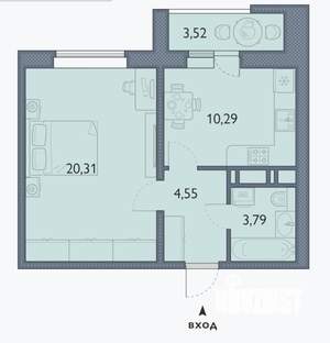 1-к квартира, сданный дом, 41м2, 16/16 этаж