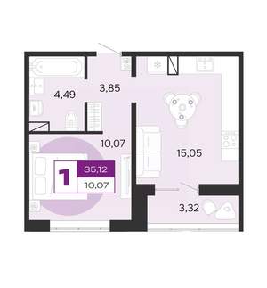 1-к квартира, вторичка, 35м2, 6/10 этаж