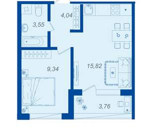 1-к квартира, вторичка, 34м2, 1/15 этаж