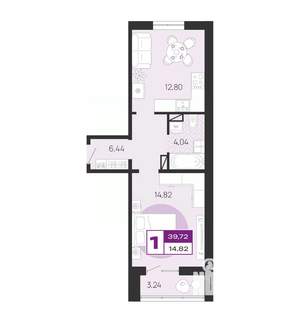 1-к квартира, вторичка, 40м2, 2/10 этаж
