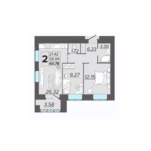 2-к квартира, вторичка, 61м2, 11/15 этаж
