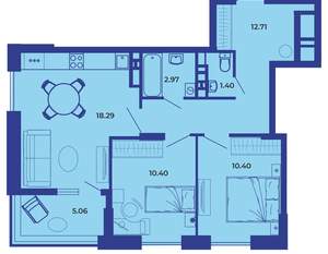 2-к квартира, вторичка, 61м2, 19/19 этаж