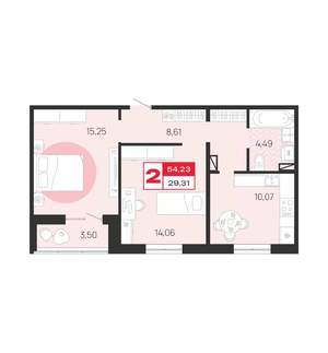 2-к квартира, вторичка, 54м2, 4/10 этаж