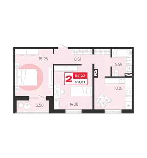 2-к квартира, вторичка, 54м2, 9/10 этаж
