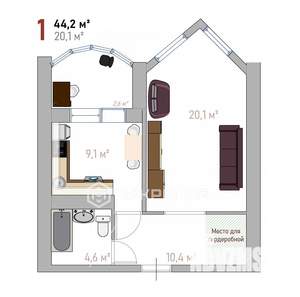 1-к квартира, вторичка, 44м2, 13/14 этаж