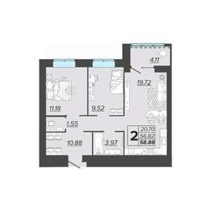 2-к квартира, вторичка, 59м2, 2/9 этаж