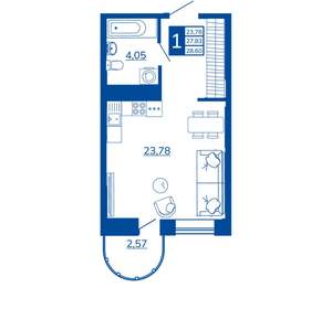 1-к квартира, вторичка, 28м2, 5/17 этаж