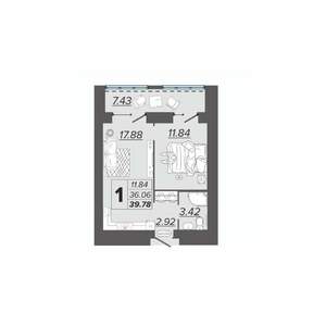 1-к квартира, вторичка, 40м2, 8/15 этаж