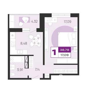 1-к квартира, вторичка, 39м2, 2/10 этаж
