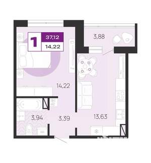 1-к квартира, вторичка, 37м2, 7/10 этаж