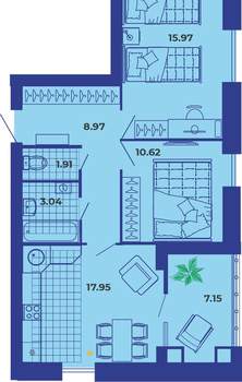 2-к квартира, вторичка, 66м2, 8/9 этаж