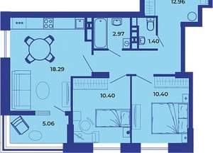 2-к квартира, вторичка, 61м2, 12/19 этаж