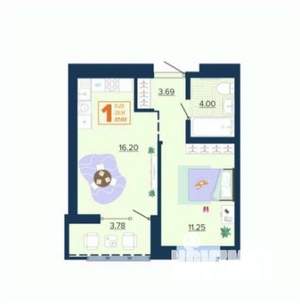 1-к квартира, вторичка, 37м2, 9/16 этаж