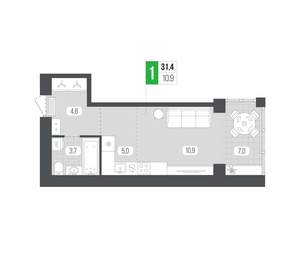 1-к квартира, вторичка, 32м2, 1/9 этаж