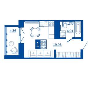 1-к квартира, вторичка, 26м2, 7/17 этаж