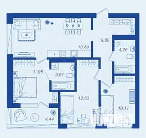 3-к квартира, вторичка, 75м2, 7/17 этаж