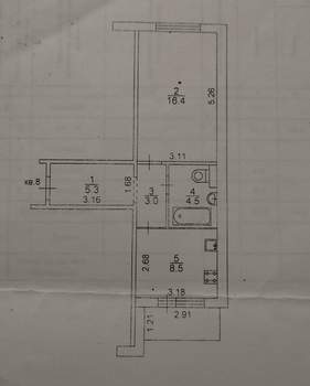 1-к квартира, вторичка, 38м2, 2/10 этаж