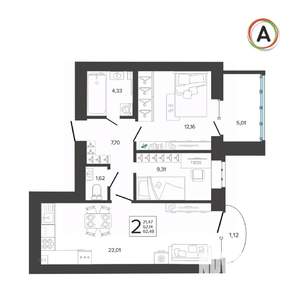 2-к квартира, вторичка, 62м2, 5/9 этаж
