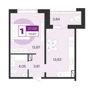 1-к квартира, вторичка, 37м2, 1/10 этаж