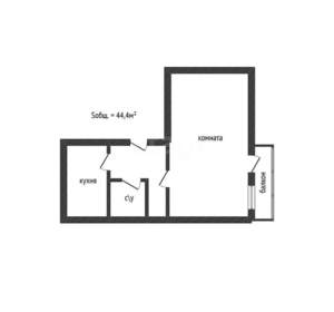 1-к квартира, вторичка, 44м2, 4/5 этаж