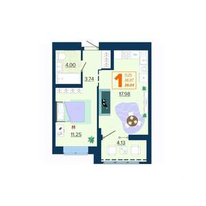 1-к квартира, вторичка, 39м2, 3/16 этаж