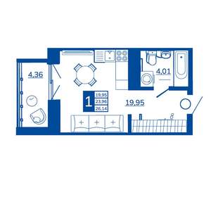 1-к квартира, вторичка, 26м2, 8/17 этаж
