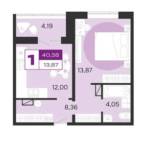 1-к квартира, вторичка, 40м2, 5/8 этаж