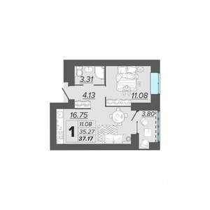 1-к квартира, вторичка, 37м2, 10/15 этаж
