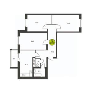 3-к квартира, сданный дом, 93м2, 16/16 этаж