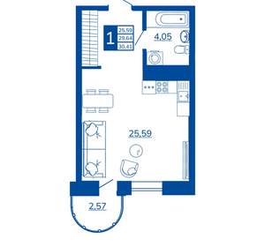 1-к квартира, вторичка, 30м2, 7/17 этаж