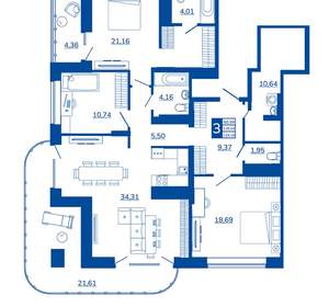 3-к квартира, вторичка, 129м2, 17/17 этаж
