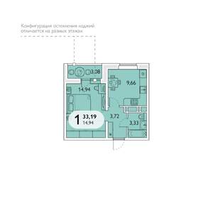 1-к квартира, строящийся дом, 33м2, 16/16 этаж