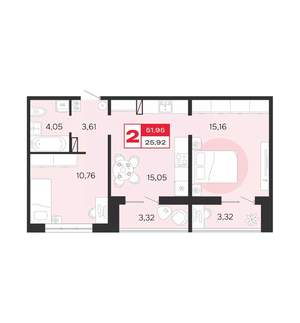 2-к квартира, вторичка, 52м2, 1/10 этаж