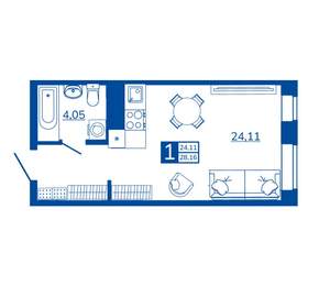 1-к квартира, вторичка, 28м2, 4/17 этаж