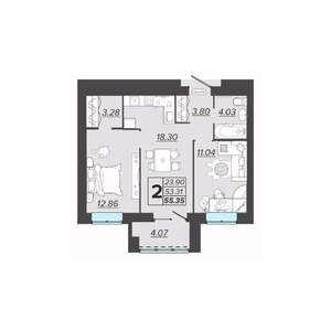 2-к квартира, вторичка, 55м2, 2/9 этаж