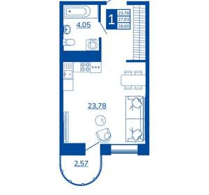 1-к квартира, вторичка, 28м2, 7/17 этаж