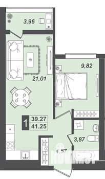 1-к квартира, вторичка, 41м2, 1/17 этаж